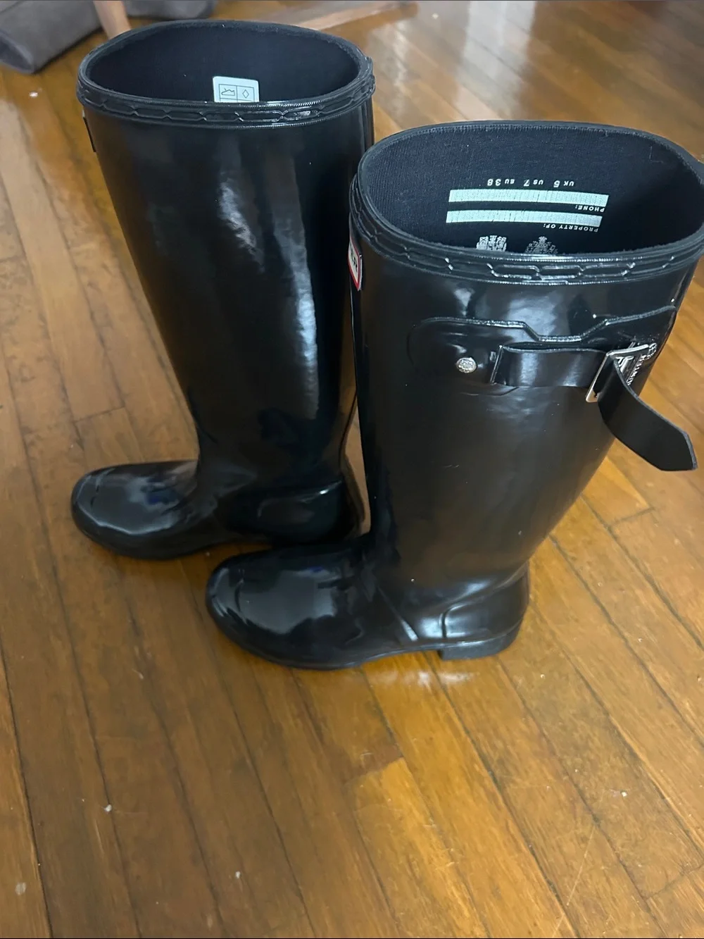 Hunter Glossy Black Tall Rain Boots with Red Logo